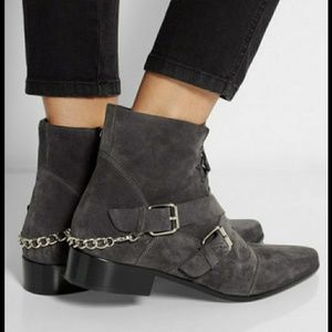 Tabitha Simmons Gray Bryon Suede Chain-Back Bootie